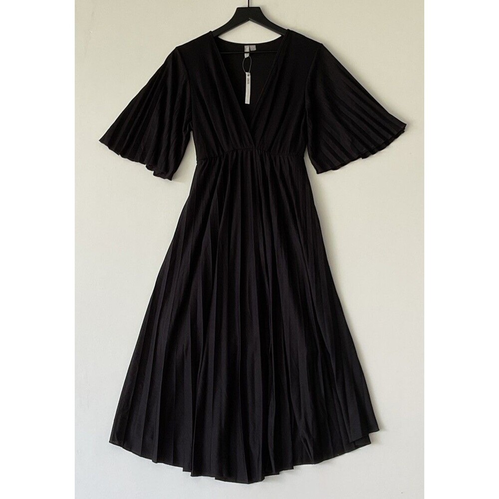NWT ASOS Maternity Dress Size 6 Black Midi Surplice Pleated Babydoll